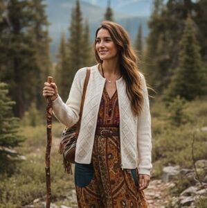 100% Cotton Cable Knit Full Zip Sweater Size M